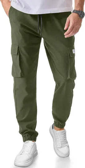 PLEPAN Mens Casual Cargo Joggers Stretch Elastic Waist Drawstring Tapered Sweatpants with Pockets