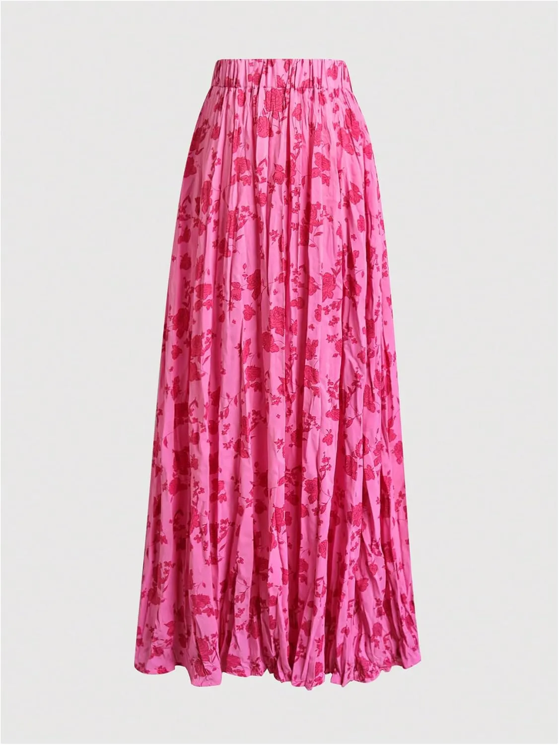 SOLY HUX Women's Floral Print Ruffle Maxi Skirt High Elastic Waist Flowy Boho Skirts