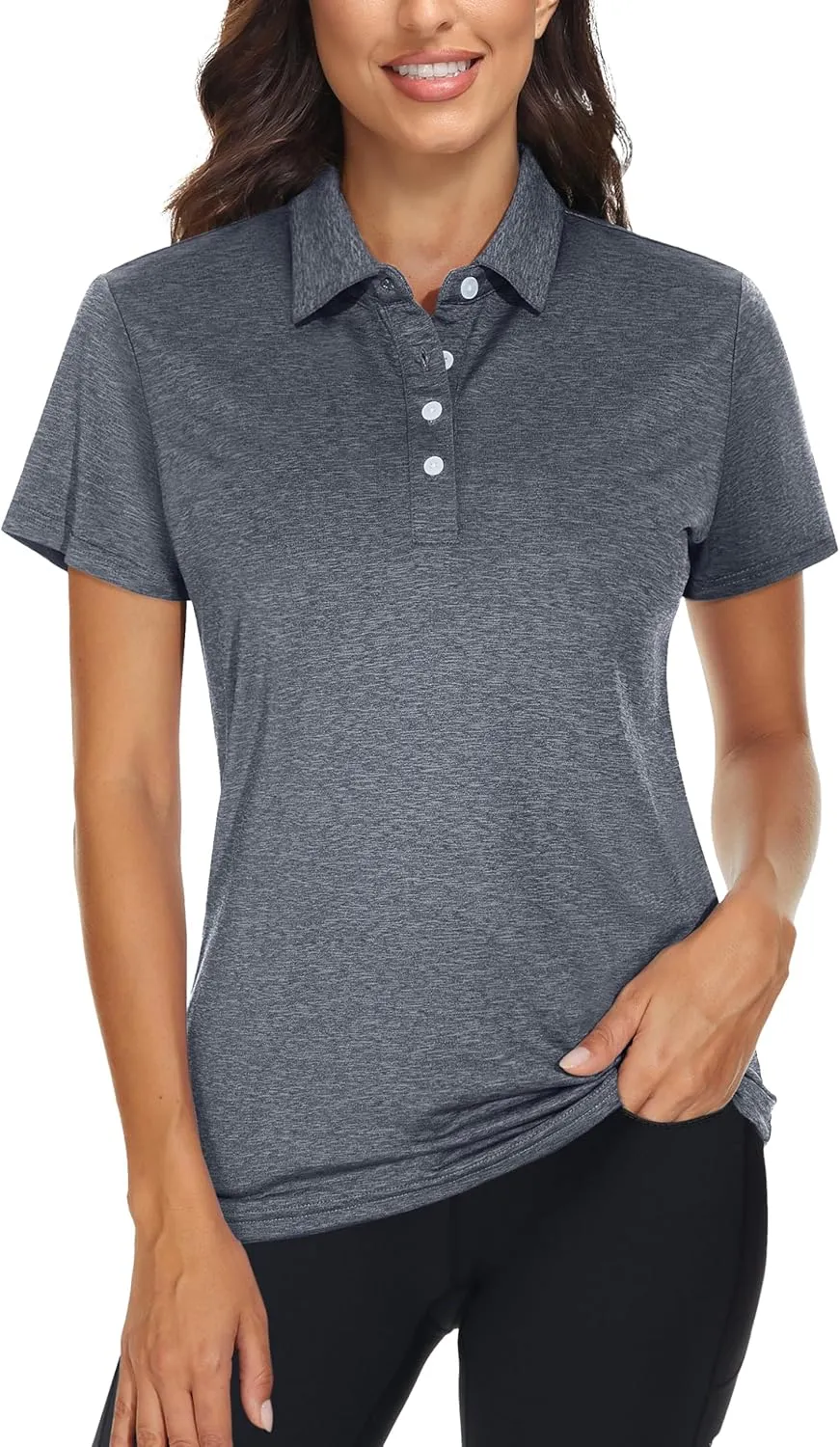 TACVASEN Polo Shirts for Women Short Sleeve Golf Shirts 4-Button Quick Dry Workout Tops Collared for Work Running Tennis