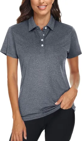 TACVASEN Polo Shirts for Women Short Sleeve Golf Shirts 4-Button Quick Dry Workout Tops Collared for Work Running Tennis