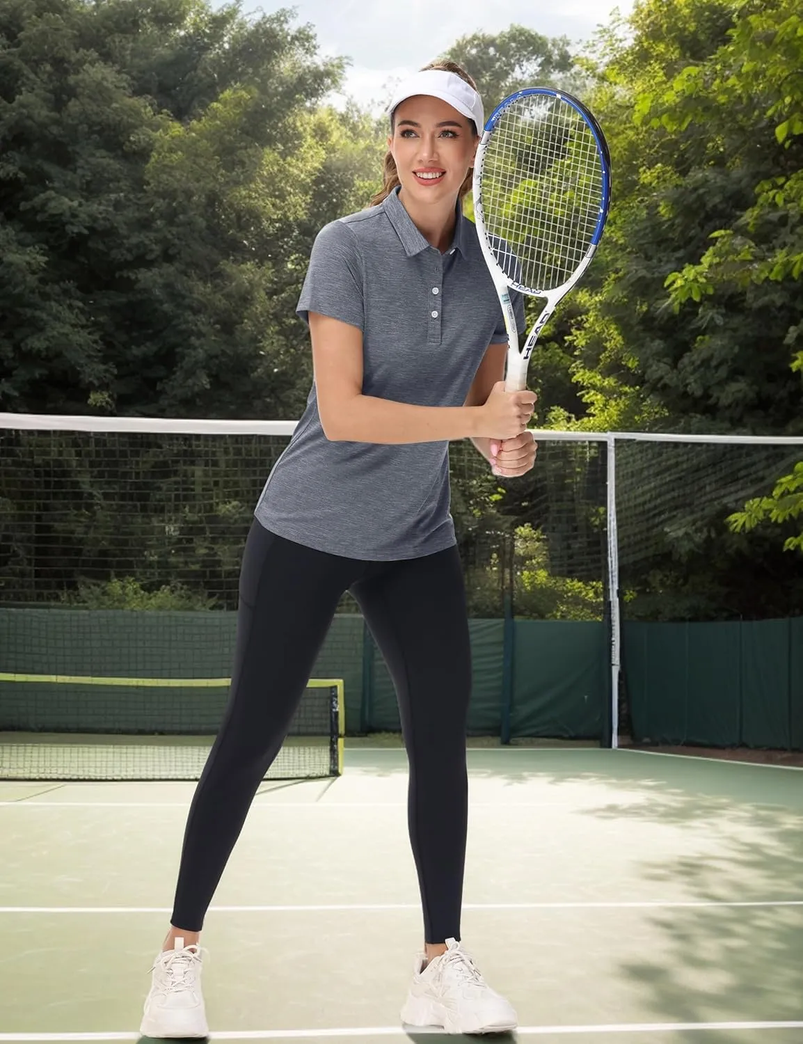 TACVASEN Polo Shirts for Women Short Sleeve Golf Shirts 4-Button Quick Dry Workout Tops Collared for Work Running Tennis