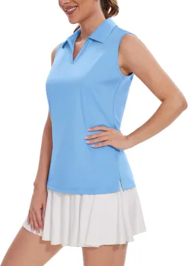 TACVASEN Womens Golf Shirt Sleeveless UPF 50  Polo Shirts Collared Tennis Tops V Neck Athletic Workout Tank Quick Dry