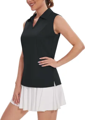 TACVASEN Womens Golf Shirt Sleeveless UPF 50  Polo Shirts Collared Tennis Tops V Neck Athletic Workout Tank Quick Dry