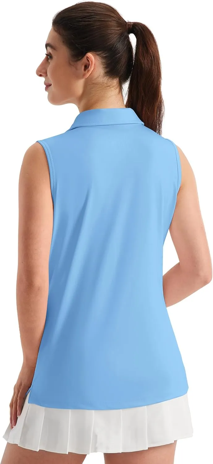 TACVASEN Womens Golf Shirt Sleeveless UPF 50  Polo Shirts Collared Tennis Tops V Neck Athletic Workout Tank Quick Dry