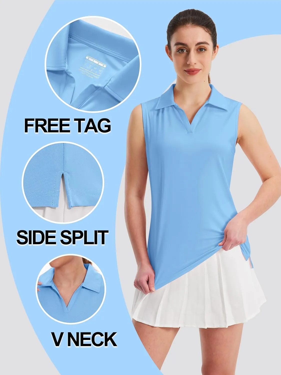 TACVASEN Womens Golf Shirt Sleeveless UPF 50  Polo Shirts Collared Tennis Tops V Neck Athletic Workout Tank Quick Dry