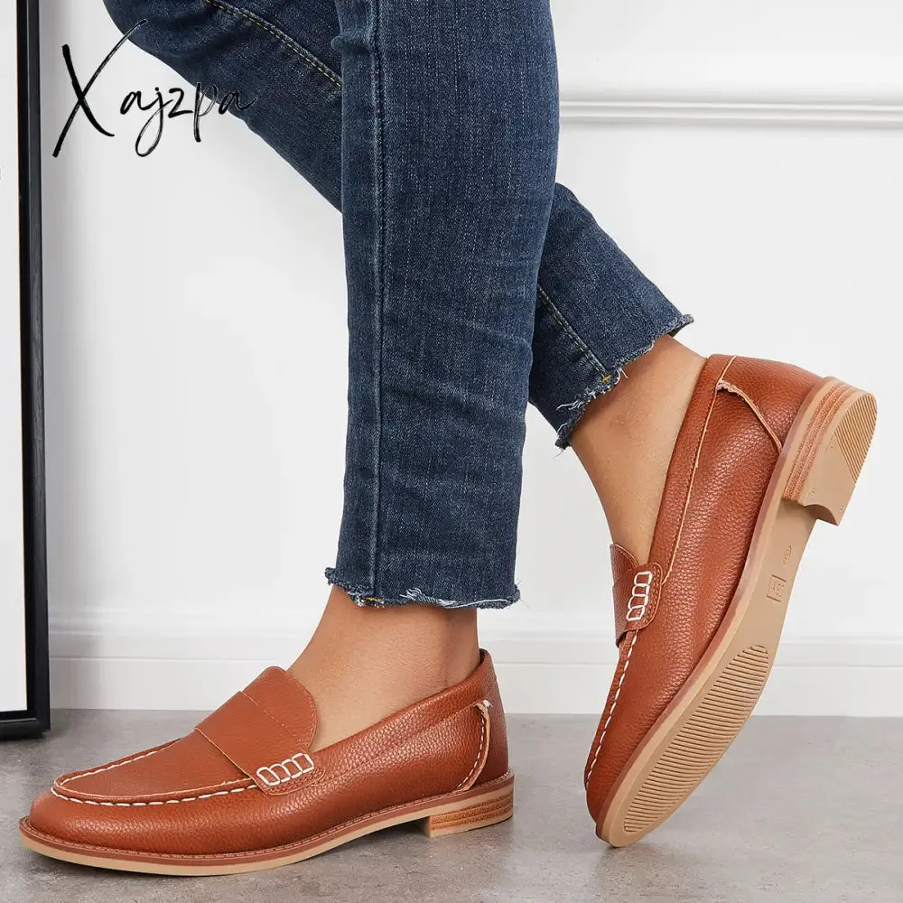 Xajzpa - Women's Retro Round Toe Loafers Casual Daily Flat Shoes