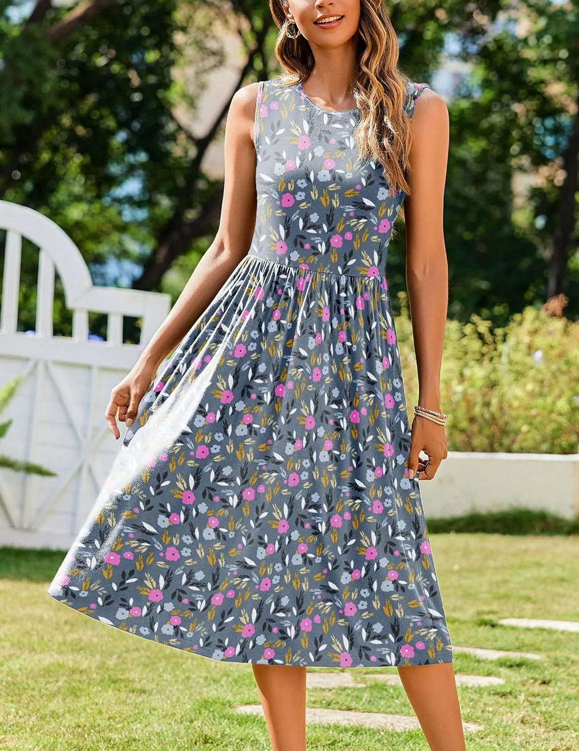 Zeagoo Women's Summer Tank Midi Dress with Pockets Sleeveless A-Line Dress Casual Floral T-Shirt Dress Flowy Beach Sundress