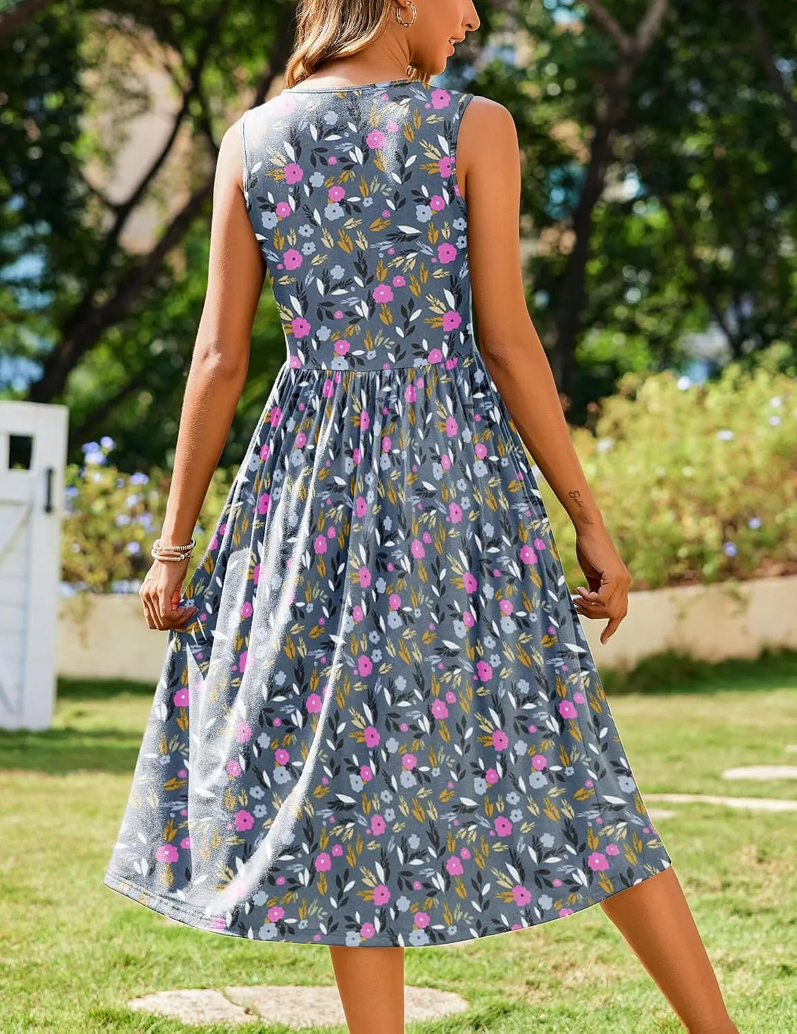 Zeagoo Women's Summer Tank Midi Dress with Pockets Sleeveless A-Line Dress Casual Floral T-Shirt Dress Flowy Beach Sundress